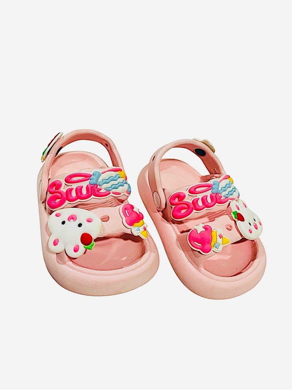 Pink EVA slip-on slides clogs sandals Toddler 5.5  3D charms back strap non-slip